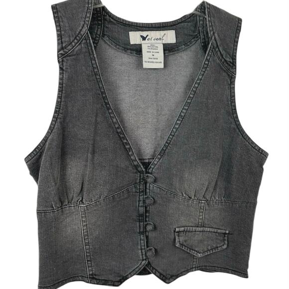 Wet Seal Tops - Wet Seal Vintage Sleeveless Denim Vest Women Black Grunge Western Y2K Medium
